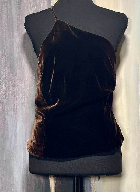 Ann Taylor Tops - Ann Taylor Silk Blend Velvet One Shoulder Top Brown Asymmetrical Cocktail Sz 6